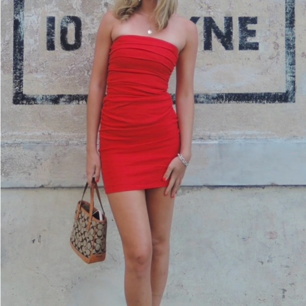 Anthropologie Red Strapless Dress